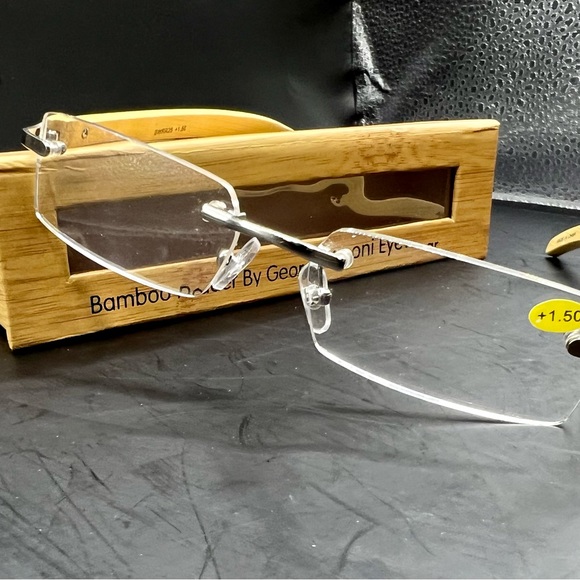 BRAND NEW Bamboo Rimless Reader Glasses by Georgio Caponi - +1.0 w/Bamboo Case - Picture 5 of 9